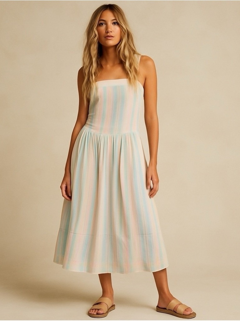 NWT Free People Primavera Pastel Combo Stripe Midi Dress Cotton Size XS Casual